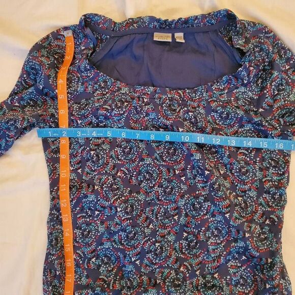 Vintage Esprit Blue Geometric Print Cinch Waist Dress - Size 0 - Picture 7 of 9